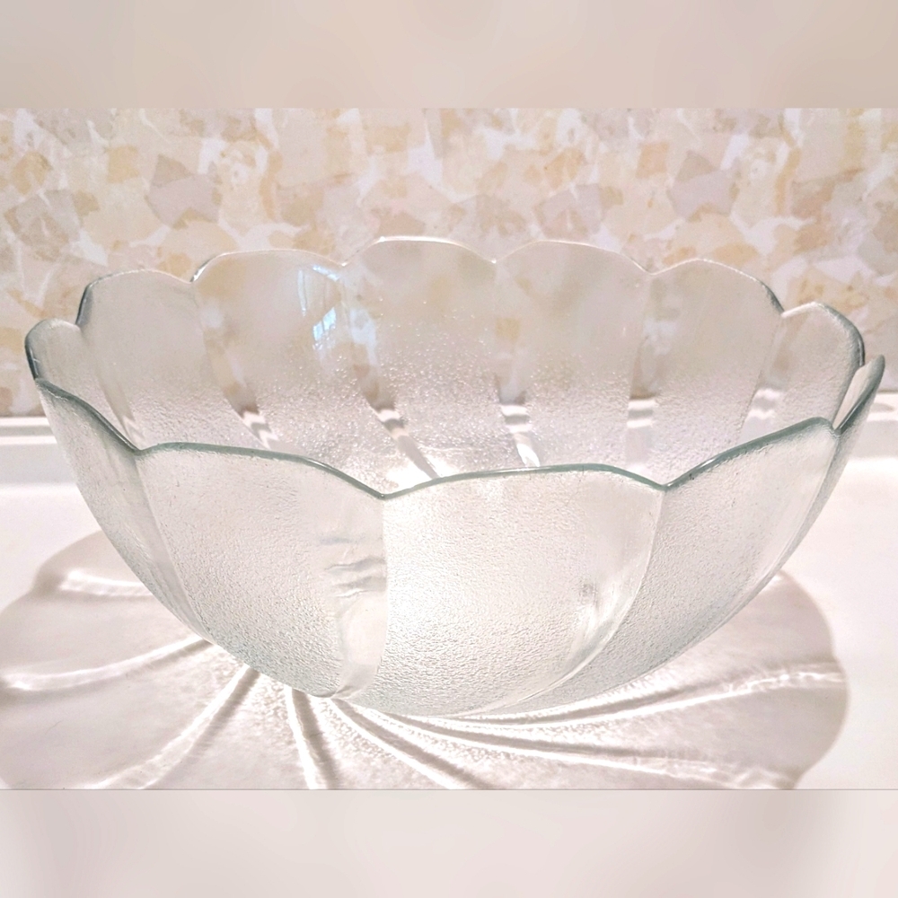 Large Clear Textured Swirl Glass Punch or Candy Bowl